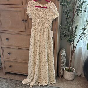 Emilia 100% Cotton Smocked Maxi Dress in Cream - Bump Friendly